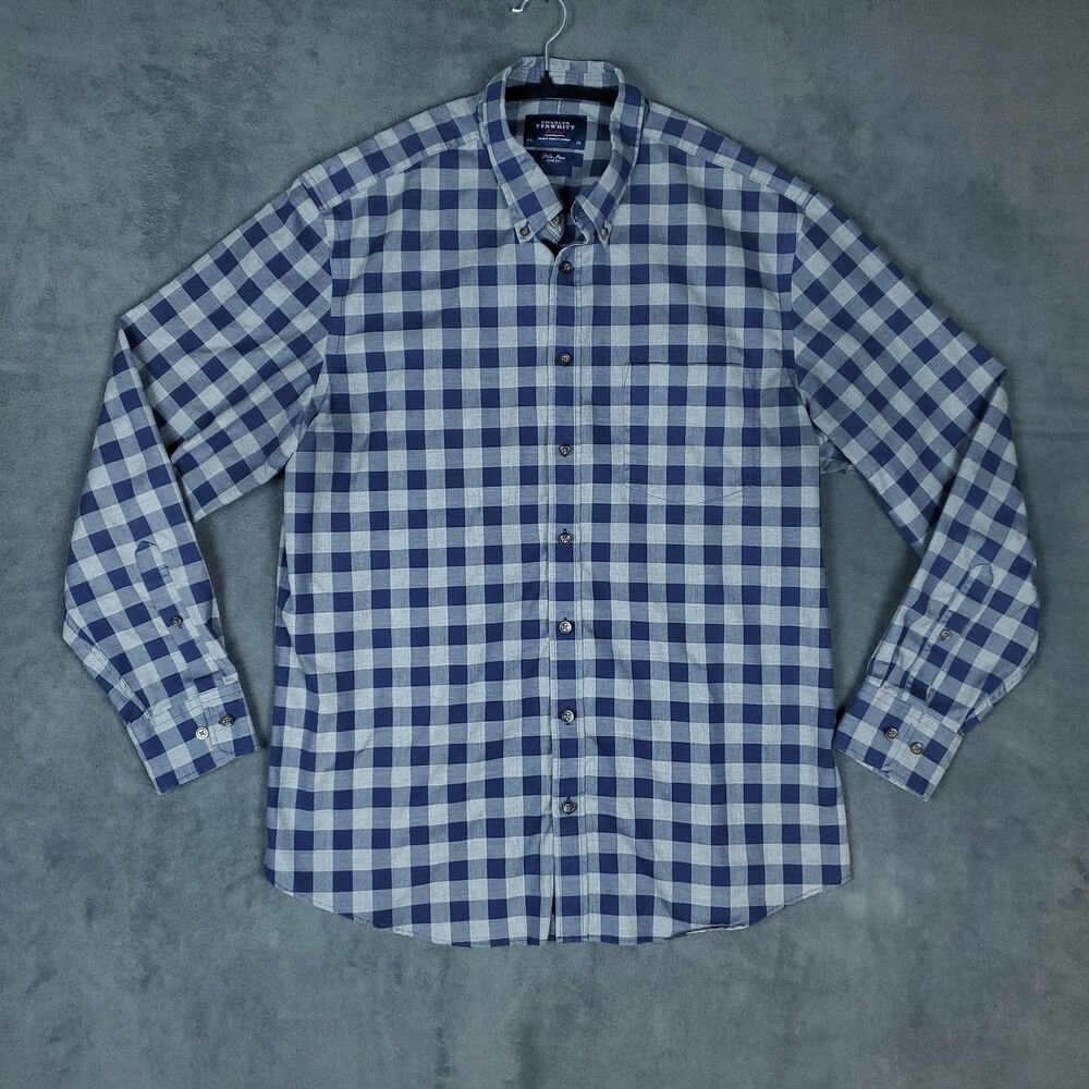 Charles Tyrwhitt Weekend Shirt Mens XL Blue Check Button Down Non Iron Slim Fit